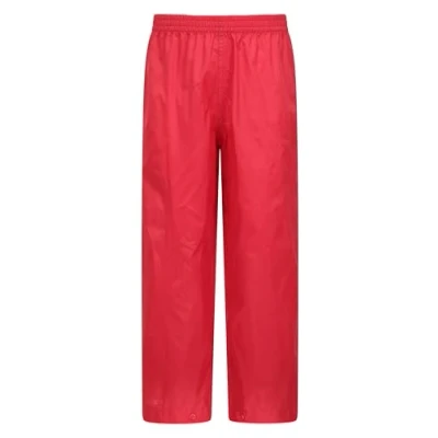 Image of Mountain Warehouse Pakka Kids Waterproof Over Trousers Taped Seams Rain Pants, Lightweight, Rip Stop Overpants, Packaway Bag for Autumn Winter, Walking, Travelling Red Size 7 8 Years