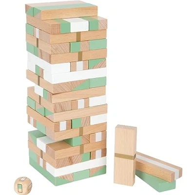 Image of small foot 12217 Wobbly Tower &quot;Gold Edition&quot;, in modern trendy colours, made of wood, with dice, for ages 3+ years