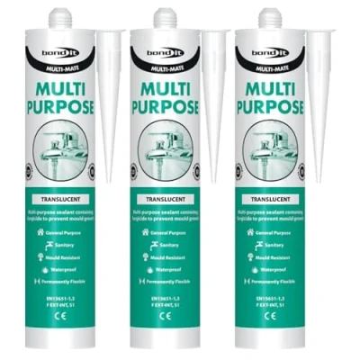 Image of Bond It 3x Multi Mate High Modulus Silicone Sealant 285ml Translucent Mould Resistant Waterproof Interior &amp; Exterior Multipurpose for Home Kitchens Bathrooms DIY