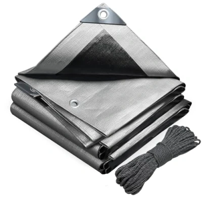 Image of VOUNOT 3x4m Tarpaulin Heavy Duty 180 g/m² Waterproof TarpLarge Ground Camping Sheet with Eyelets, Fixing Ropes for Outdoor Furniture Caravan Car Cover, Grey