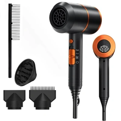 Image of WZ Hair Dryer Powerful Ionic Hairdryer &amp; Accessories with 2 Speed 3 Heat Settings, Cool Shot Button, 1 Diffuser, Concentrator Detangling Comb (Black Gold)