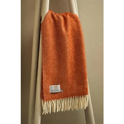 Image of Tweedmill Lifestyle Fishbone 100% New Wool Blanket/Throw Cinnamon Orange 150 x 183cm Made in the UK