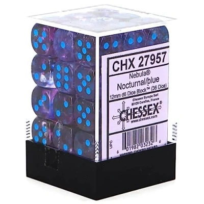 Image of Chessex Nebula 12mm d6 Nocturnal/Blue w/Luminary Dice Block (36 dice)