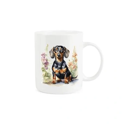 Image of Purely Home Dachshund Flowers Mug Dog Lover Sausage Owner Gift Present Tea Coffee White Bone China