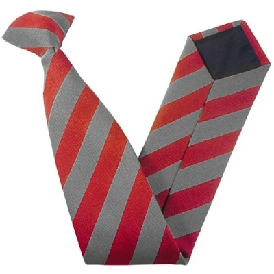 Image of Great British Tie Club Men&#039;s Adult Block Stripe Clip On Neck Ties (Red &amp; Grey)