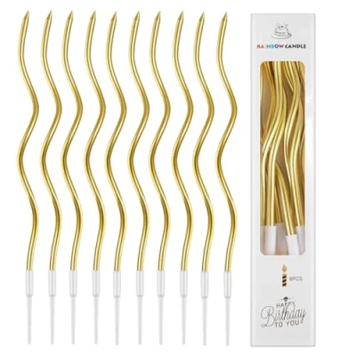 Image of 24 Pieces Gold Birthday Cake Candles,Spiral Candles with Holders,15CM Long Twisty CupcakeCandles Topper for Wedding Baby Party Decorations(Gold)
