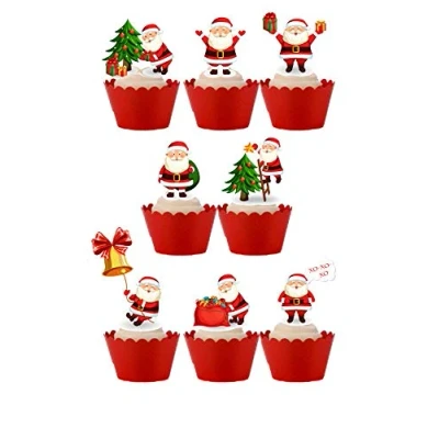 Image of 20 Stand Up Cute Father Christmas Santa Themed Edible Wafer paper Cake Toppers Decorations