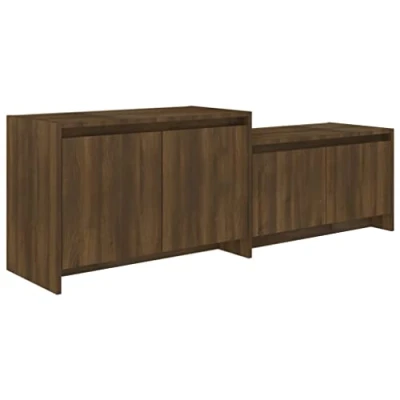 Image of vidaXL TV Cabinet Living Room Bedroom Furniture Modern Lowboard Stereo Hifi Low Storage Stand Entertainment Centre Brown Oak Chipboard
