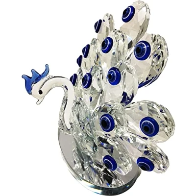 Image of CRYSTAL CROWN Handmade Crushed Diamond Mirrored Glass Peacock Ornament, 10cm, Crystallized, Home Decoration Gift
