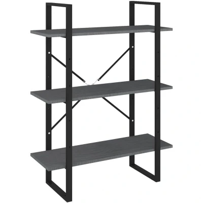 Image of vidaXL 3 Tier Book Cabinet Grey 80x30x105 cm Solid Pine Wood