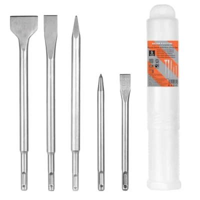 Image of HPMAISON SDS Plus Hammer Chisel Set, 5PCS Tile and Concrete Includes 3 Flat 2 Point for Concrete, Brick, Cement, Stone Masonry