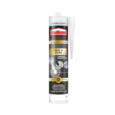 Image of UniBond Seal &amp; Bond Multi Purpose Sealant, Mould Resistant and Waterproof Suitable for Use as Kitchen Bathroom Translucent, 1 x 291g Cartridge