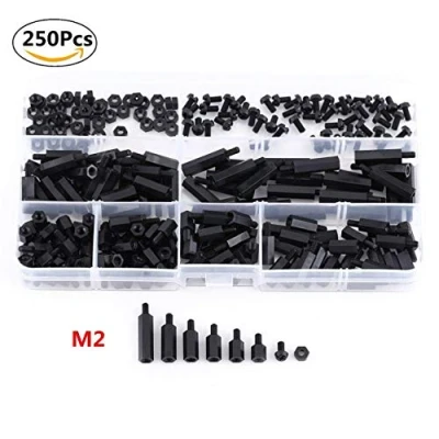 Image of 250Pcs M2 Hex Column Nylon Standoff Spacer Pillars Screws Nuts Assortment Kit with Storage Box (M2 Male to Female)