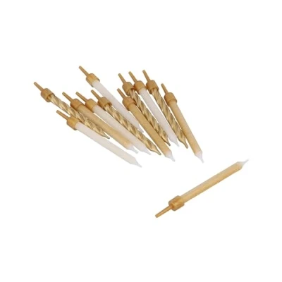 Image of Henbrandt Pack of 24 Gold Party Candles with Candle Holders, 3 Assorted Styles Glitter + Spiral Celebration for Birthday Cakes Wedding Baby Showers and Anniversary Decorations