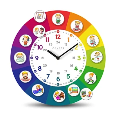 Image of Cander Berlin MNU 11930 R Children&#039;s Wall Clock Silent 30 cm Magnetic Photos Room Daily Schedule Learning Analogue without Ticking Noises Girls Boys