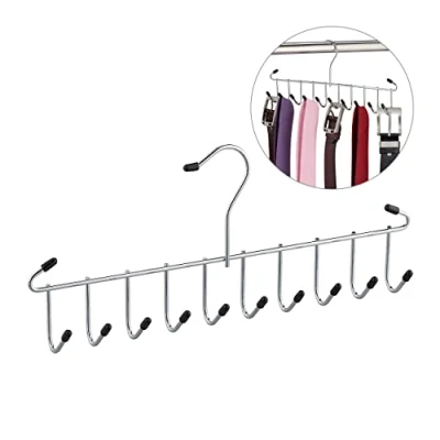 Image of Relaxdays Belt Hanger, with 12 Hooks, for Scarves, Ties &amp; More, Wardrobe Closet Organisation, Plastic Iron, Silver, 15 x 35 4 cm