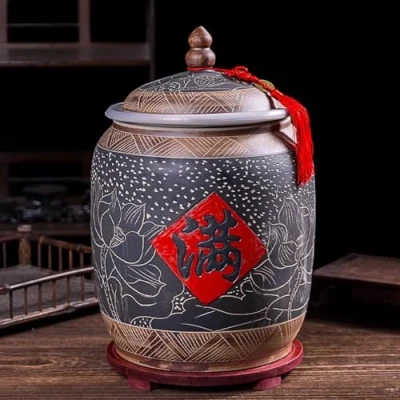 Image of Grain &amp; Rice Dispenser, Home Storage Ceramic Container, Large Capacity Food Jar, Containe, Suitable for Flour, Sugar, Cereal, Coffee, Rice.