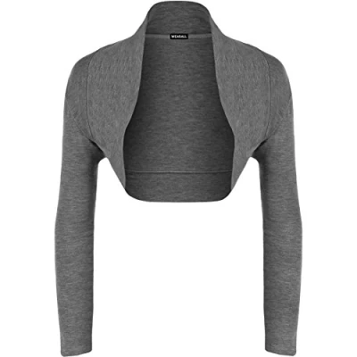 Image of WearAll Womens Plus Size Plain Long Sleeve Cropped Ladies Shrug Bolero Cardigan Top Dark Grey 20 22