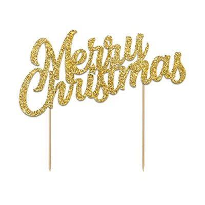 Image of Anniversary House Glitter Merry Christmas Cake Topper Gold