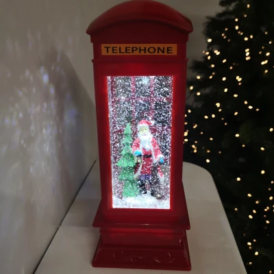 Image of Premier BO Christmas Glitter Water Spinner &#039;Telephone Box&#039; Decoration Santa Design