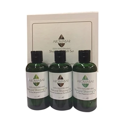 Image of Natural Shaving Oil Gift Set (3 x 125ml) Tea Tree, Bergamot &amp; Lime, Cedarwood Sandalwood Patchouli Lemon and Tree Peppermint Lime Ideal for Fathers Day or Birthdays