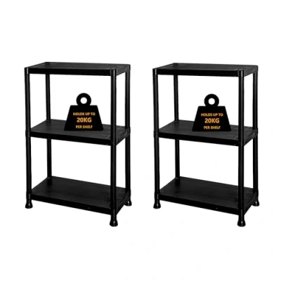 Image of Crystals Plastic Shelving Unit 3/4/5 Tier Pack of 1/2/3 Durable Heavy Duty Storage Shelves for Garage, Workshop, Shed, Office Adjustable Racking (2, 3 Shelve)
