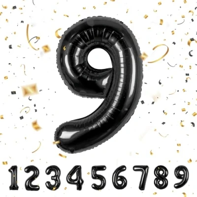 Image of Number Balloons 9,Black 9 for Birhtday Party Decoration,40 Inch Giant Helium Foil Boys Girls 9th Birthday Decor Anniversary Decorations Supplies