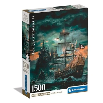 Image of Clementoni Jigsaw Puzzle Collection The Pirates Ship 1500 Pieces Poster Included, For Adults 14 99 Years, Gift Men/Women, Illustration, Made In Italy, 31719