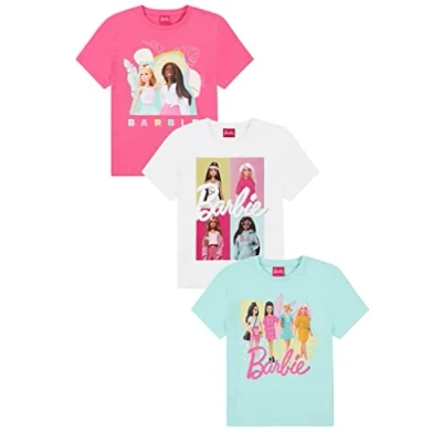 Image of Barbie 3 Pack Girls T Shirts Multipack (9 10 Years) Pink