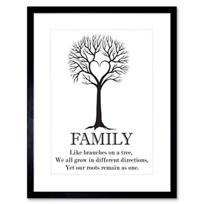 Image of Wee Blue Coo Quote Family Roots Typography Bw Heart Tree Framed Art Print Picture F12X340