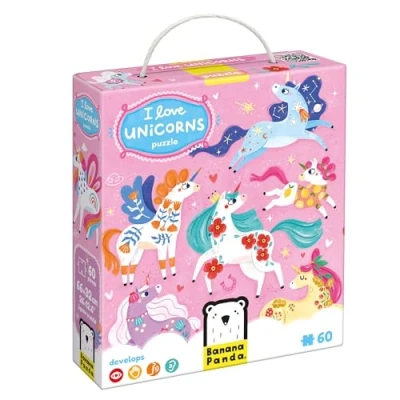 Image of I Love Unicorns Kids Floor Puzzle Includes 60 Large Jigsaw Pieces with a Big Completed Size of 26 x 12.6 for Ages 4 Years and up