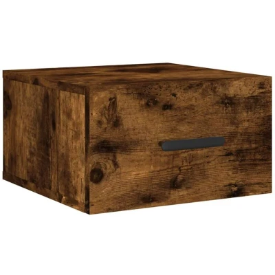 Image of vidaXL Wall Mounted Bedside Cabinet, Smoked Oak Space Saving, Resilient Engineered Wood Storage Unit for Bedroom Modern Style, 35x35x20 cm