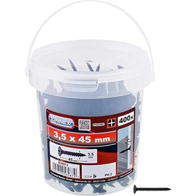 Image of CONNEX B30072 Dry Wall Screws 3,5x45 in Bucket, Black, 3,5 x 45 mm (400 Stück)