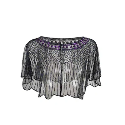 Image of Grouptap Wedding brides women gatsby cape shawl beaded wrap bolero purple black for 1920s art decor fashion evening party dress (Purple)