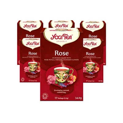 Image of Yogi Tea, Rose, Organic Herbal Blend of Rose Petals, Hibiscus and Lavender Flowers, 6 Packs x 17 Tea Bags (102 Teabags Total)