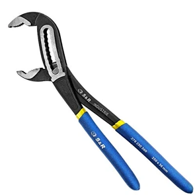 Image of S&amp;R Water Pump Pliers, 250mm Pipe Wrench CR V Steel, 55mm Opening Width, Double Coated Secure Handles