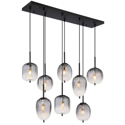 Image of Attila Cluster Pendant Ceiling Light Matt Black Smoke Glass Shade 8x E14