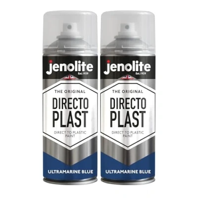 Image of JENOLITE Directoplast Gloss Spray Paint ULTRAMARINE BLUE 2x400ml for Plastic Surfaces All Types Of No Primer Required Multi Surface RAL5002