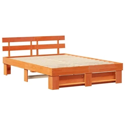 Image of With Headboard Wax brown 160 x 200 cm Pine wood Vidaxl