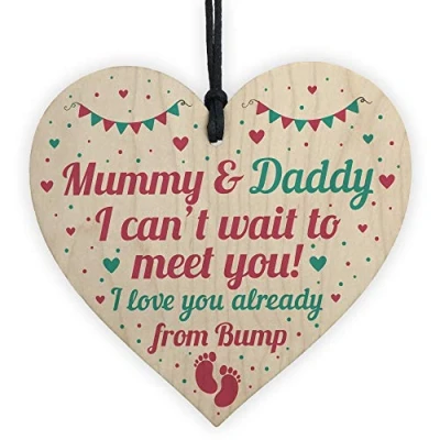 Image of RED OCEAN From Bump Gifts Mummy To Be Daddy Wooden Heart Baby Shower Plaque