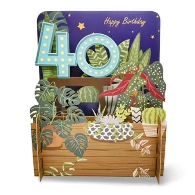 Image of Happy 40th Birthday Botanical Plants 3D Pop Up Greeting Card by Alljoy Cards MN040
