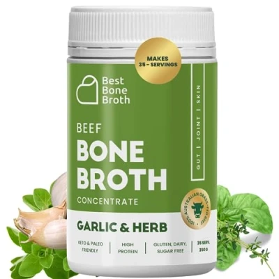Image of Bone Broth Premium Beef Concentrate Italian Herb Flavour 100% Sourced from AU Grass Fed, Pasture Raised Cattle Collagen