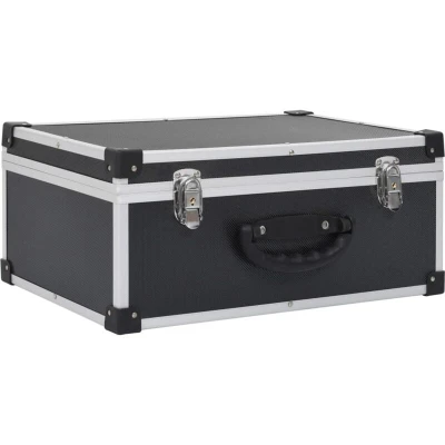 Image of vidaXL CD Case Robust Storage Box Holder for 60 CDs, Wooden Structure Overlaid with ABS &amp; Aluminium Trimming, Black Design, Lockable