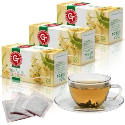 Image of Premium GT Peppermint Tea Bags Count 60 non GMO 100% Pure Herbal Bag Minty Fresh &amp; Cool flavor Mint Round Eco conscious Herbs Fruits (Linden)