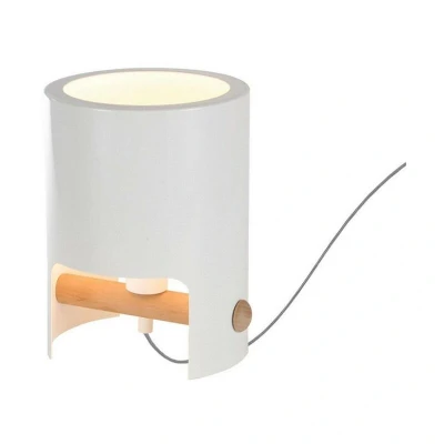 Image of Cube Table Lamp Tall 1x40W, White Metal, Wood