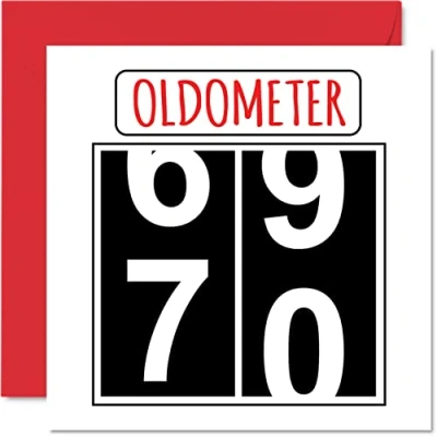 Image of Fun 70th Birthday Cards for Men Woman Oldometer Happy Card Dad Mum Great Grandad Grandpa Nanny Grandma Gran Uncle Auntie, 145mm x Greeting Cards,