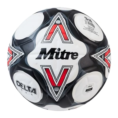 Image of Mitre Delta Football Highly Durable Enhanced Accuracy and Consistency, White/Black/Bib Red, 4
