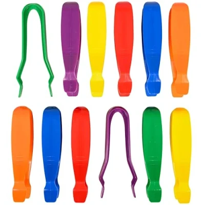 Image of edxeducation Jumbo Tweezers Set of 12 Ages 18m Plus 6 Colors Plastic for Kids Toddler Tongs Fine Motor Skills and Sensory Bins