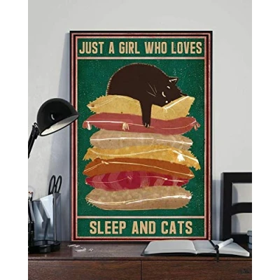 Image of Inga Love Cat Poster Just A Girl Who Sleep And Cats Cute Black Sleeping Lovers Best Gift Funny Metal Signs 8x12 inch