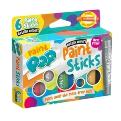 Image of Paint Pop Sticks For Kids 6 Pack Metallic Assorted Colours Twist &amp; Paint, Mess Free, Fast Drying Action, Easy Clean Up, Vibrant Colours, Multi Surface